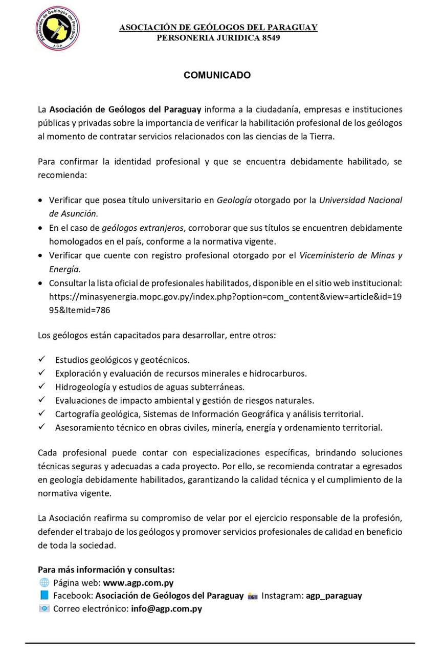 Comunicado sobre la habilitación profesional de geólogos